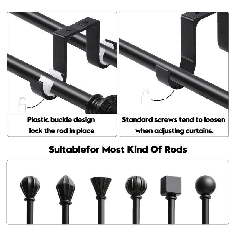 AddGrace Heavy Duty Double Curtain Rod Holders 2 Pack-Ceiling Curtain Rod Brackets Drilled Aluminum Alloy for Bedroom Living Roomï¼ˆBlackï¼‰ - Image 3